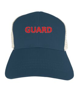 Ocean Dogs Eco Trucker Organic Recycled 'GUARD' Hat - Navy w/Red Print